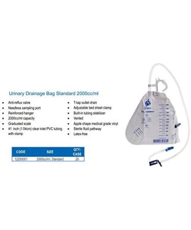 Buy 2000 ml Urine Drainage Bag with Antireflux Valve & Vented T-Tap Outlet - Fast International Shipping - Buy Online on GoSupps.com