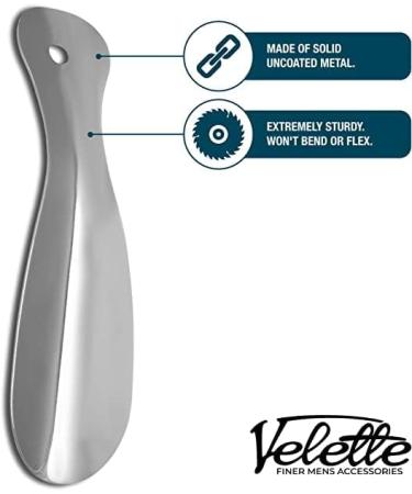 Velette Metal Shoe Horn 2 Pack - 7.5 Long Stainless Steel Shoe Helper - Silver | Top Quality Shoe Horns - Buy Online on GoSupps.com