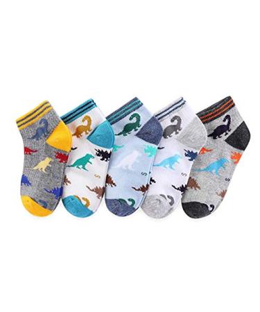 CHUNG Boys Cotton Ankle Socks 5/10 Pack Low Cut Dinosaur Mesh 2-9Y Light Weight Back School Running Sports Casual 4-6 Years 5pack Dino 2022