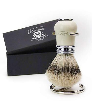 Pure Sliver Tip Badger Hair Shaving Brush for Men with Antique Ivory & Metal Color Handle/Base