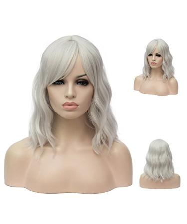 ATAYOU Ladies Short Wavy Silver Grey Wig - Full Bangs Soft Bob Style | Premium Quality Hairpiece - Buy Online on GoSupps.com