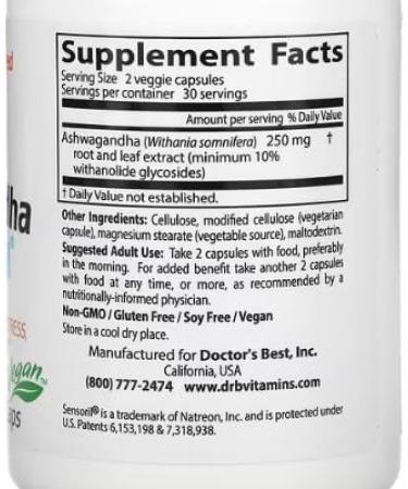 Doctor's Best Ashwagandha with Sensoril - 125mg - 60 Veggie Capsules | Wellness Support & Stress Management - Buy Online on GoSupps.com