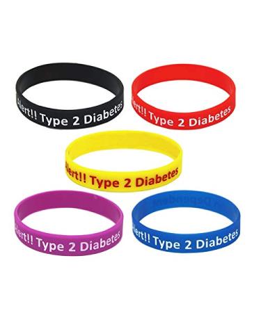 Lyndong 5 Pack Type 2 Diabetes Silicone Medical Alert ID Bracelet Wristbands