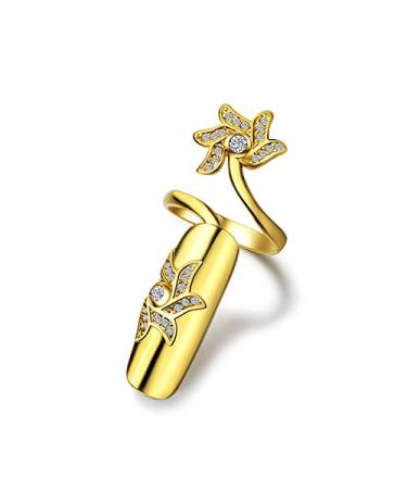 Uloveido Women's Index Finger Nail Ring Fingernail Rings Crystal Rhinestone Nail Cap Cover Ring Nail Art Charm for Women Girls SZ287 Gold-2