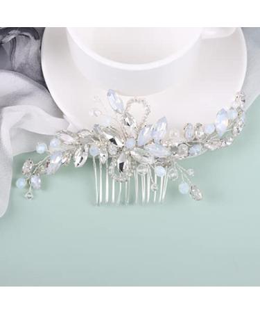 Wedding Hair Comb Silver Blue Rhinestones Opal Crystal Vintage Bridal Clips Hairpiece Handband Accessories for Brides Flower Girl Bridal Hair Pieces
