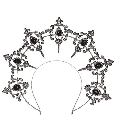 L'VOW Vintage Saint Halo Crown and Tiara Headband Baroque Goddess Crown Headpiece Bridal Hair Accessories Costume S1-Silver