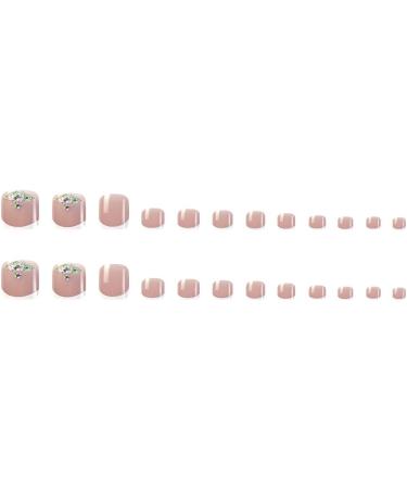French Tip Press on Toenails - Short Press On Toenails with Toenails Tips White edged Glitter Rhinestones Design Naked Pink press on Toenails Acrylic FalseToenails Cute Artificial NailsToenails - Buy Online on GoSupps.com