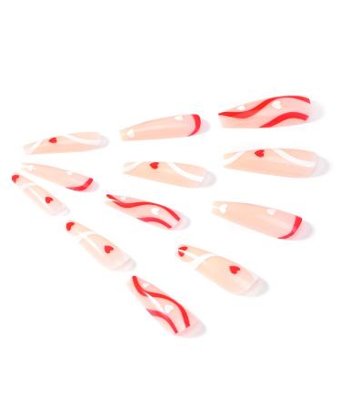 Brishow Valentine's Day Artificial Nails - Red Heart Ballerina Press-On Acrylics 24 Long Stick-On Nails for Women & Girls - Buy Online on GoSupps.com