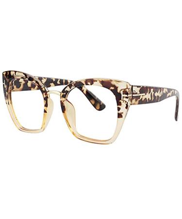 VOOGLAM Cat Eye Tortoise Blue Light Blocking Glasses for Women Oversized Stylish Eyewear Anti Eyestrain & UV Paulina VFP0255 Tortoise Clear Lens