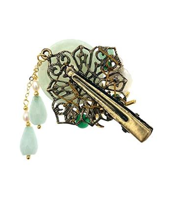Chinese Lucky Jade Hairpin Vintage Tassel Hair Clip Hanfu Accessory - Women's Antique Cosplay Gift - Buy Online on GoSupps.com