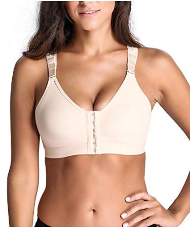 SHAPERX Womens Post-Surgery Front Closure Brassiere Sports Bra Beige Medium