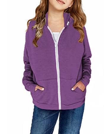 Sidefeel Girls Long Sleeve Zip Up Hoodie Sweatshirt Casual Coat with Pockets 4Y-13Y 10-11 Years B Purple