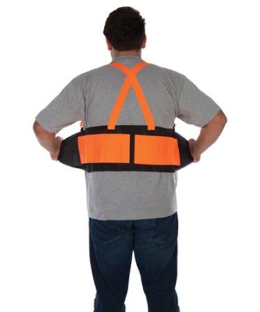 Liberty Glove & Safety 1908HO/S DuraWear Plain Back Support Belt with Hi-Vis Fluorescent Orange Attached Suspenders Small Black