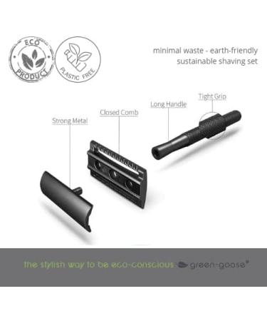 Green-Goose Shaving Set - Classic Black Razor Organic Shaving Oil Bamboo Cloth & 10 Blades | Eco-Friendly Gift for Sustainable Grooming - Buy Online on GoSupps.com