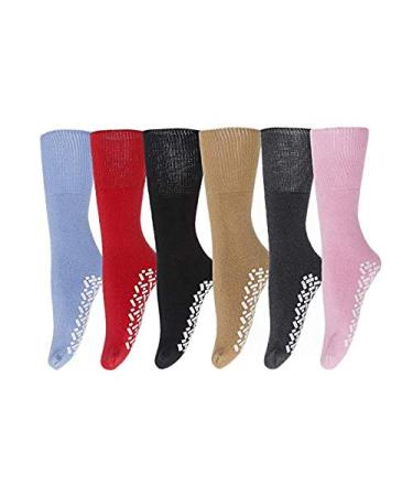 Diabetic Socks for Women Non-Slip Grip Cotton 6 Pairs Pack - Size 9-11 - Ankle/Crew 6 Colors by Amu Solutions