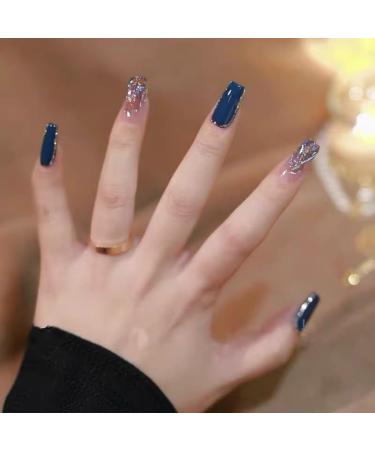 24Pcs/Set Press On Nails Haze Blue Glass Broken Diamond Long Style False Nails Acrylic Fake Nails Full Cover Nails Tips Artificial Finger Manicure Press on nails for Women and Girls - Buy Online on GoSupps.com