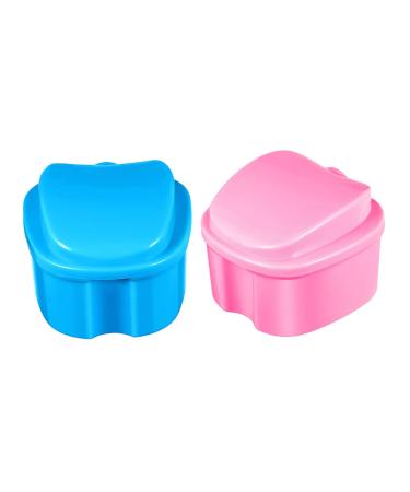 Frcolor 2-part toothbox travel set pink container pink sets prosthesis bathingui prosthetic storage case retainer case prosthesis cup of outdoor prosthesis container portable