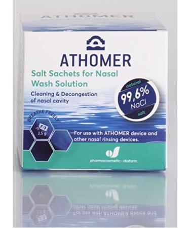 Athomer Nasal Wash Salt - 50 Sachets x 2.5g of Sea Water Salt - Cleans and Decongests The Nasal Cavity - Gentle and Moisturizing for Adults and Kids