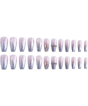 24Pcs/Set Press On Nails Temperament Gradual Ice Transparent Blue Grey Camellia Nail Beauty Diamond Chain Mid Length False Nails Full Cover Nails Manicure Press on nails for Women and Girls - Buy Online on GoSupps.com