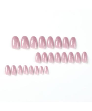 Feder Pink French Press-On Nails | Almond Medium Camelie Acrylic Nude with Glitter Sequins | Trendy Manicure for Youth - Buy Online on GoSupps.com
