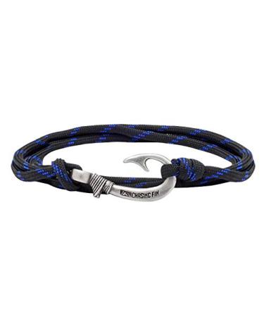 Chasing Fin Fish Hook Pendant Bracelet - Cool 30-Inch Military-Grade 550 Paracord Bracelet & Anklet - Adjustable Size, 100% Nylon Nautical & Fishing Accessory - J-Hook Pendant, Pewter Thin Blue Line