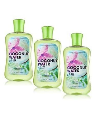 Lot of 3 Bath & Body Works Signature Collection Coconut Water Chill Shea Enriched Shower Gel 10 Fl Oz Each (Coconut Water Chill)
