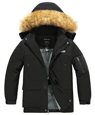Wantdo Kids Boys' Winter Ski Jacket With Removable Hood Weatherproof Winter Coat Black 8-9
