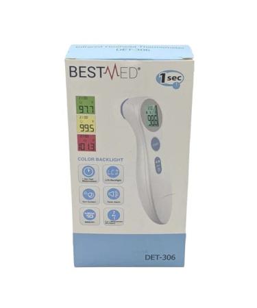 BESTMED DET-306 Infrared Thermometer | 1 Second Reading | No-Touch Forehead | 3-Color Indicator | Fever Alarm - Buy Online on GoSupps.com