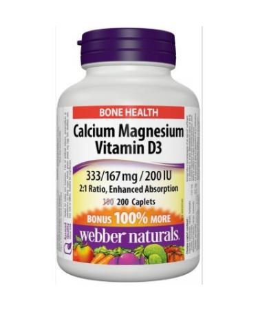 Webber Naturals Calcium Magnesium with D3 333/167 mg/200 IU Bonus 200caps - Buy Online on GoSupps.com