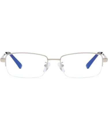 Qecepei Half Borderless Metal Glasses Frames - Shiny Silver Blue Light Blocking Glasses with Transparent Lens | 34mm Lens Height - Ideal Business Eyewear - Buy Online on GoSupps.com