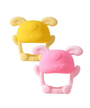 PandaEar 2 Pack Silicone Baby Teething Toys for Girls| Never Drop Bunny Baby Chew Toys for Sucking Needs| Hand Teethers Mitten for Breast Feeding Babies Infants Newborn Teething Pain Relief