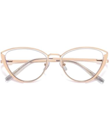 Kachawoo Anti Blue Light Glasses for Women | Cat Eye Half Frame Optical Eyeglasses | Metal Gold with Clear Lenses | Reduce Eye Strain & Enhance Style - Buy Online on GoSupps.com