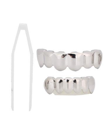Lizealucky Shiny Teeth Hip Hop Prop Metal Teeth Jewelry Decorative Teeth Accessories Decoration For Halloween Cosplay Party Decorations (shiny silver suit (real gold -plated))