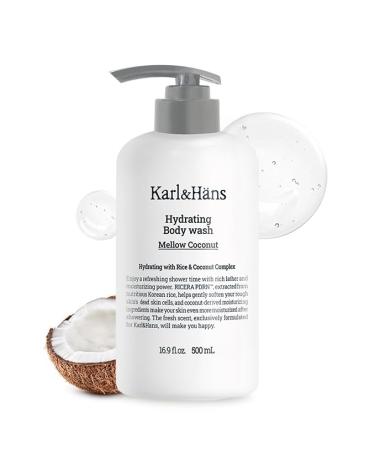 Karl&Hans Hydrating Body Wash Refreshing Cleanser with Coconut-Derived Moisturizers, RICERA PDRN & Ceramide Complex, Pump Dispenser for Daily Ease (16.9 Fl Oz, Mellow Coconut) Coconut 16.9 Fl Oz (Pack of 1)