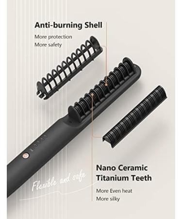 ANGENIL Travel Hair Straightener Brush Nano Ceramic Titanium 4 Heat Settings Dual Voltage for Black Hair & Beards Frizz-Free Finish Auto Shut-off - Buy Online on GoSupps.com