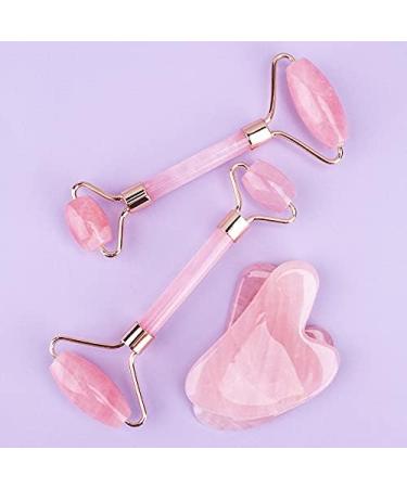 Jade Roller & Gua Sha Face Roller Rose Quartz Massager Facial Beauty Roller Skin Care Tools for Face Eyes Neck Reduce Wrinkle and Dark Circle (Pink B) - Buy Online on GoSupps.com