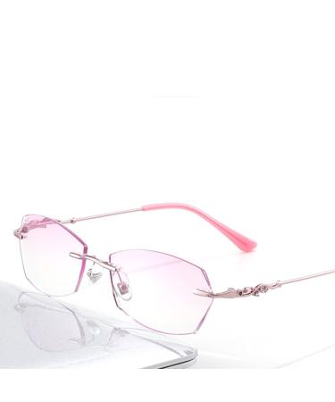 Dibako blue light filter reading glasses Randless diamond cutting help for women bifocal visual aid optics glare-free mit glasses case (color: purple size: +2.50)