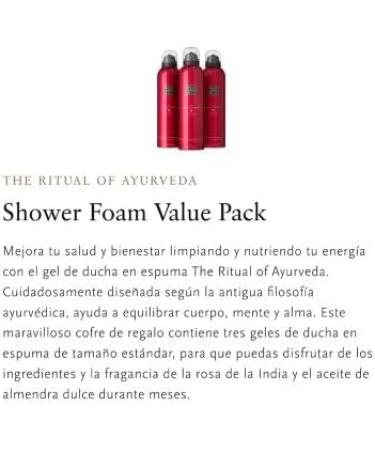 RITUALS The Ritual of Ayurveda Shower Foam | Shower Gel with Indian Rose and Sweet Almond Oil | Balancing Scent | Beneficial Pack 3 x 200 ml - Buy Online on GoSupps.com