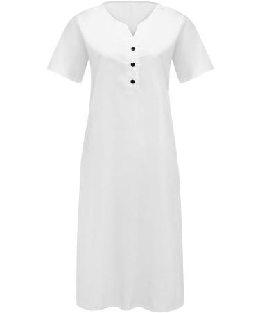 Elegant Summer Dresses 2023: Casual V-Neck Loose Print Long Dress with Pockets - A03-white XX-Large - Buy Online on GoSupps.com