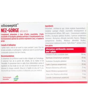 Olioseptil - Nez-gorge - Lot de 2 x 15 g lules - Lib re les voies a riennes sup rieures - Buy Online on GoSupps.com
