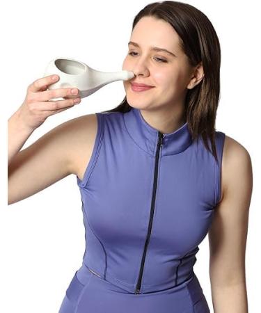 Ancient Impex Ceramic Neti Pot Without Handle Easy Grip for Sinus Treatment with 5 Sachets Neti Salt - Matte Ivory Color Holds 300 Ml (10.14 Fl Oz) Capacity - Buy Online on GoSupps.com