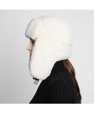 Winter Russian Fur Bomber Hat - Unisex Ushanka Trooper Trapper - White - Buy Online on GoSupps.com