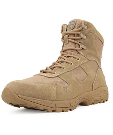QUNLON Lightweight Tactical Boots for Men 8 Inches Military Boots Durable Men's Combat Boots with Side Zipper Non-slip Backpacking Boots Breathable Army Work Boots 7.5 Sand