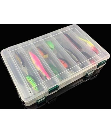 Milepetus 14/10 Compartments Double-Sided Fishing Lure Hook Tackle Box  Visible Hard Plastic Clear Fishing Lure Bait Squid Jig Minnows Hooks  Accessory Storage Case Container Clear-14 Slots