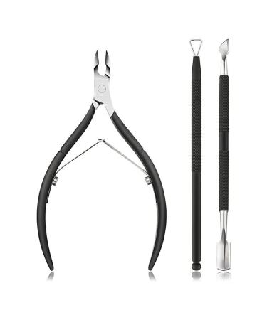 Stainless Steel Manicure Tools Cuticle Nippers and Pusher Cuticle Cutter Remover with Scissors for Dead Skin - Black