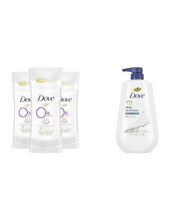 Dove Aluminum Free Deodorant for Women 24-Hour Odor Protection Coconut and Pink Jasmine White 2.6 Ounce (Pack of 3) & Body Wash with Pump Deep Moisture For Dry Skin Moisturizing Skin Cleanser