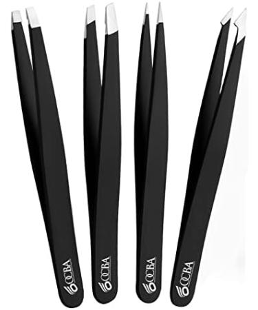 OCBA 4 Pcs Black Tweezers for Facial Hair Women & Men - Professional Stainless Steel Eyebrow Tweezers for Ingrown Hair on Nose, Ear - Precise Grooming of Eyebrows - Buy Online on GoSupps.com