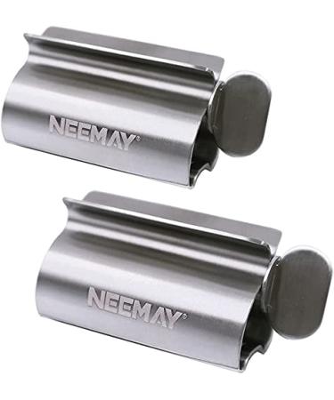 Toothpaste Tube Squeezer NEEMAY Metal Toothpaste Squeezer Rollers Toothpaste Dispenser Rolling Tube Toothpaste Wringer 304 Stainless Steel Tube Squeezer Seat Holder Stand 2 Pcs/Set Standard Size