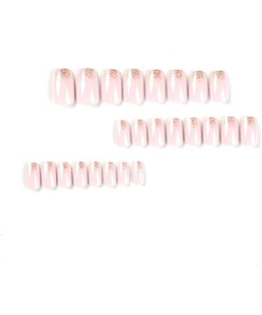 French Tip Press on Nails - Short Square Press On Nails with Nail Tips nake pink French Shining Fake Nail press on nails Acrylic False Nails Cute Artificial Nails - Buy Online on GoSupps.com