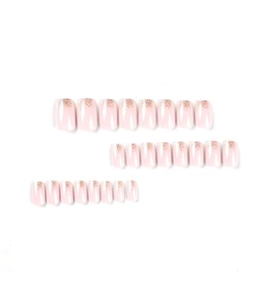 Quadratical Short Artificial Nails - 24pc Baby Boomer Color Gradient with Glue | White Gold Glitter Press-On Acrylic Nails for Women - BB15 - Buy Online on GoSupps.com